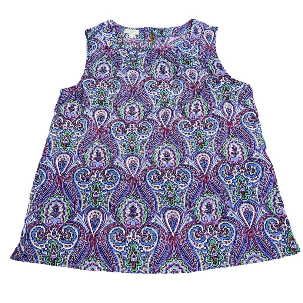 Talbots Petites Purple Paisley Sleeveless Blouse Popover Tank Top Women's Small - Picture 3 of 7